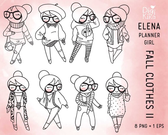 Elena Planner Girl Fall Outfit II Clipart Autumn Clothes - Etsy