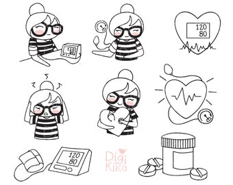 Planner Girl - Blood Pressure Clipart -  Digital Stamp - Character Planner Stickers, scrapbook , card design, invitations, crafts