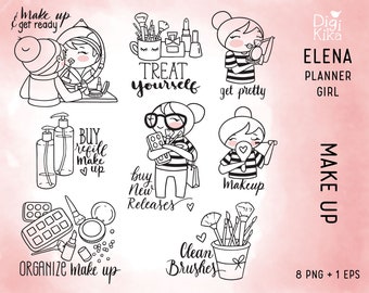 Elena Planner Girl - Makeup Clipart -  Make up Digital Stamp - Character Planner Sticker, scrapbook, craft, planner clipart