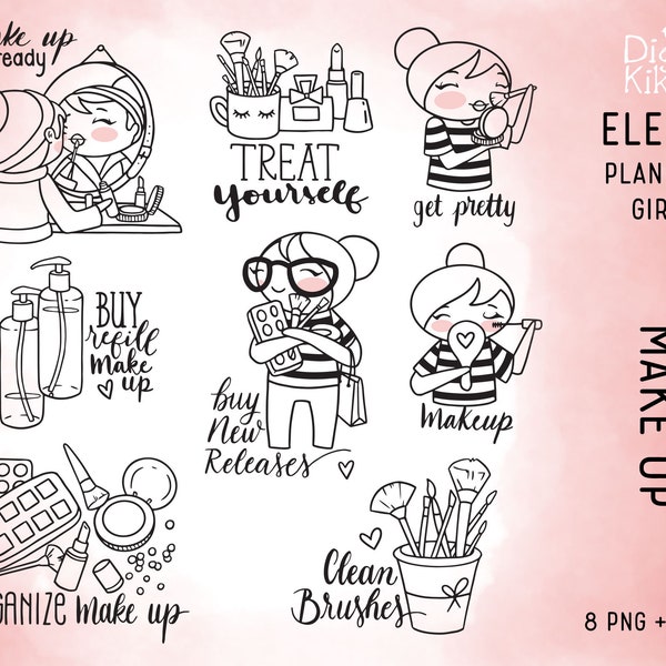 Elena Planner Girl - Makeup Clipart -  Make up Digital Stamp - Character Planner Sticker, scrapbook, craft, planner clipart