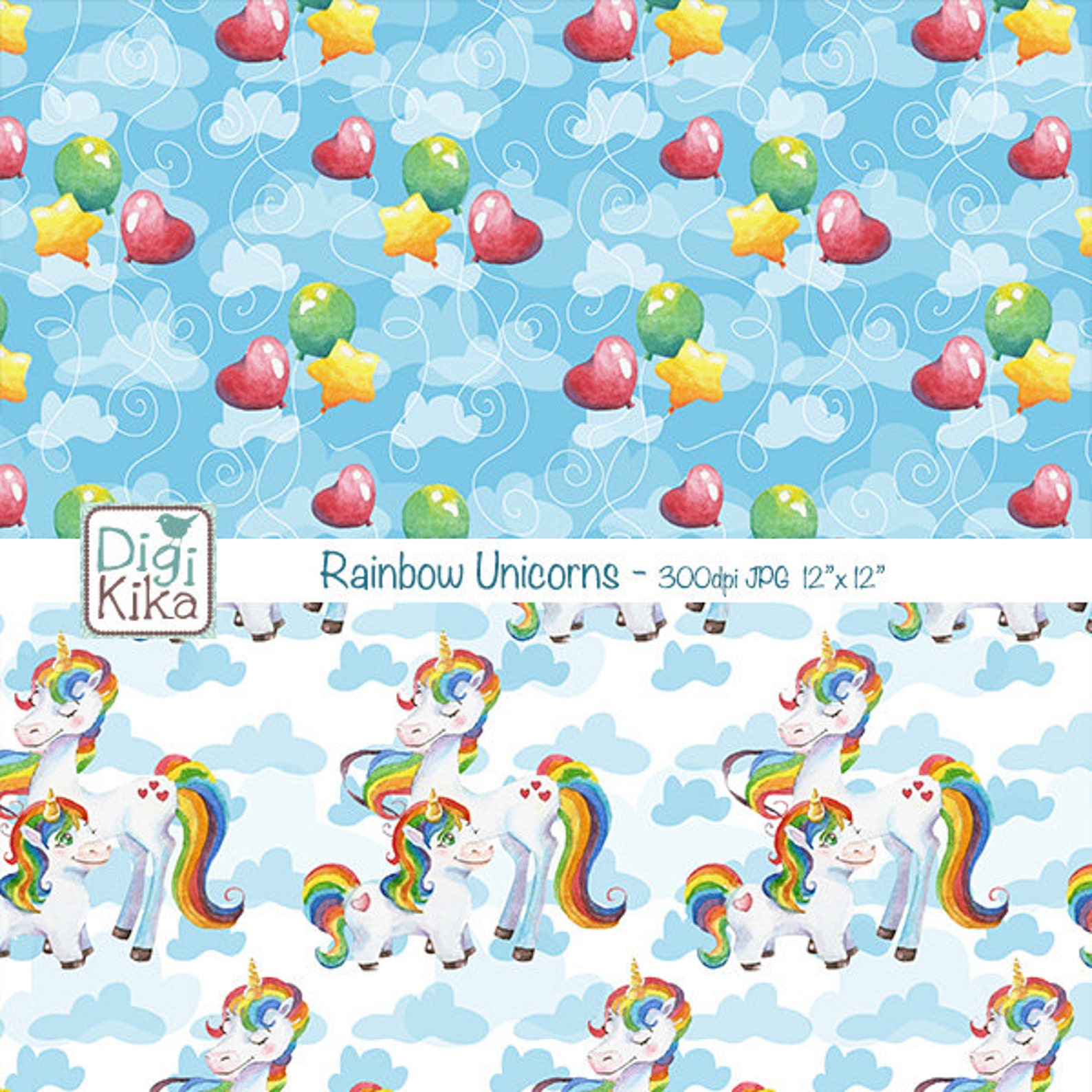 Unicorn Digital Papers Rainbow Unicorns Scrapbook Paper Etsy