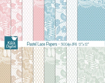 Pastel Lace Digital Papers - Digital Scrapbooking Papers - card design, invitations, background - INSTANT DOWNLOAD