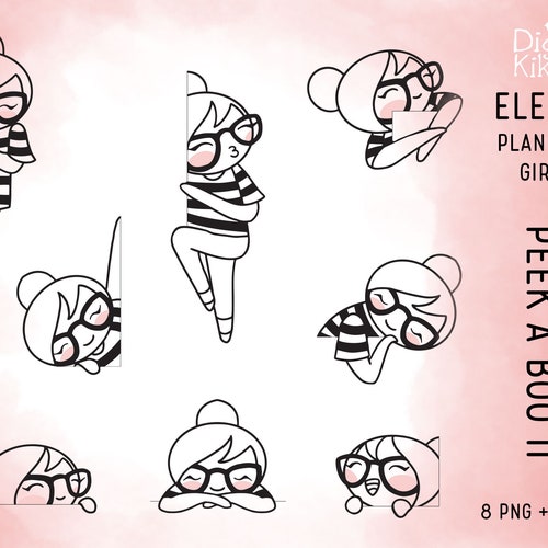 Elena Planner Girl Peek A Boo Clipart Peeking Digital Etsy Israel