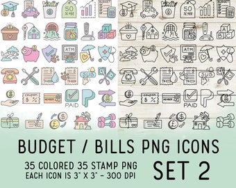 70 Budget Bills Icons Set 2 - Icons Clipart -  Planner Icons Digital Stamp - Icons for  Planner Sticker, scrapbook, craft, planner clipart