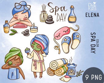 Planner Girl Elena Spa Day COLOR - Self Care Clipart - Digital Stamp - Planner Stickers, scrapbook , journal, invitation, paper crafts