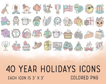 40 USA Yearly Holidays Icons Colored - Celebration Icons Clipart -  Planner Icons Digital - Icons for Planner Sticker, planner clipart