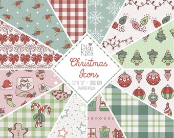 Christmas Icons Digital Papers, Holidays Digital Scrapbook Papers card design, invitations, background - INSTANT DOWNLOAD