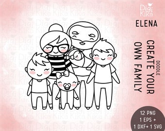 Elena Planner Girl - Custom Your Own Family DOODLE  Stamp Clipart - Cute Character Planner Sticker, scrapbook, craft, planner clipart