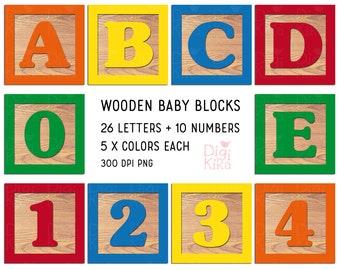 Wooden Blocks Alphabet and Numbers Digital Clipart, Baby Blocks Alphabet, Children Alphabet Clip Art, Baby Blocks Graphic, Paper Crafts