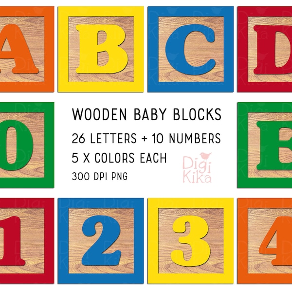 Wooden Blocks Alphabet and Numbers Digital Clipart, Baby Blocks Alphabet, Children Alphabet Clip Art, Baby Blocks Graphic, Paper Crafts
