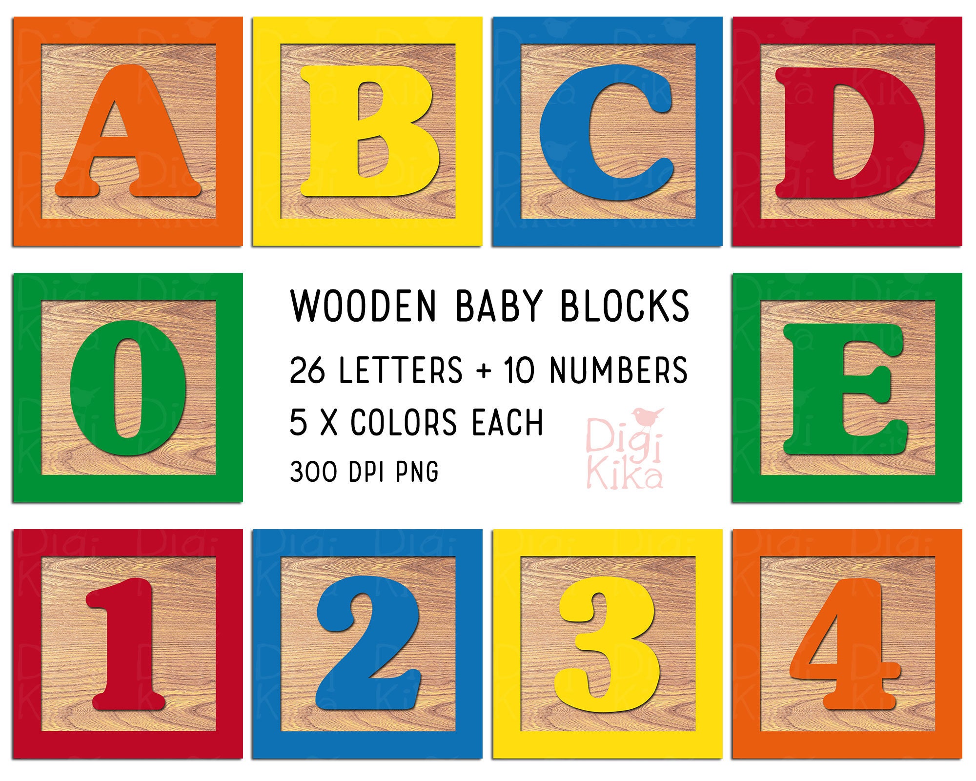 Wooden Blocks Alphabet and Numbers Digital Clipart Baby | Etsy