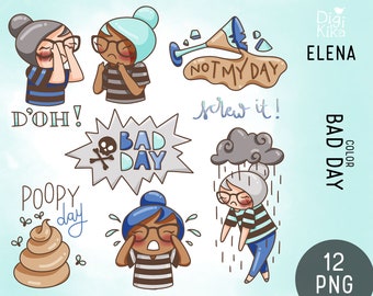 Elena Planner Girl - Bad Day Color Clipart - Planner Stickers, scrapbook , card design, invitations, paper crafts, cute character