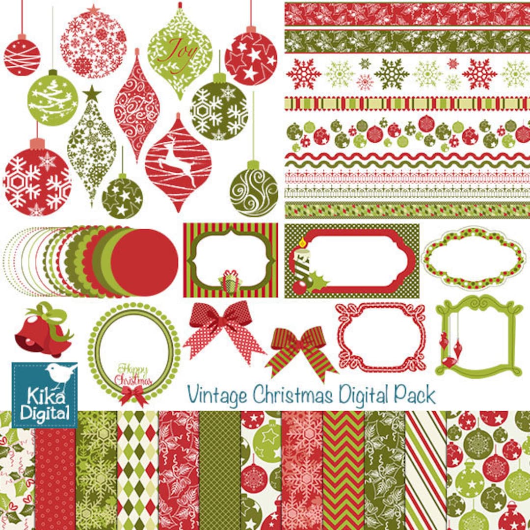 Christmas Digital Clipart and Paper Bundle Scrapbook , Card Design