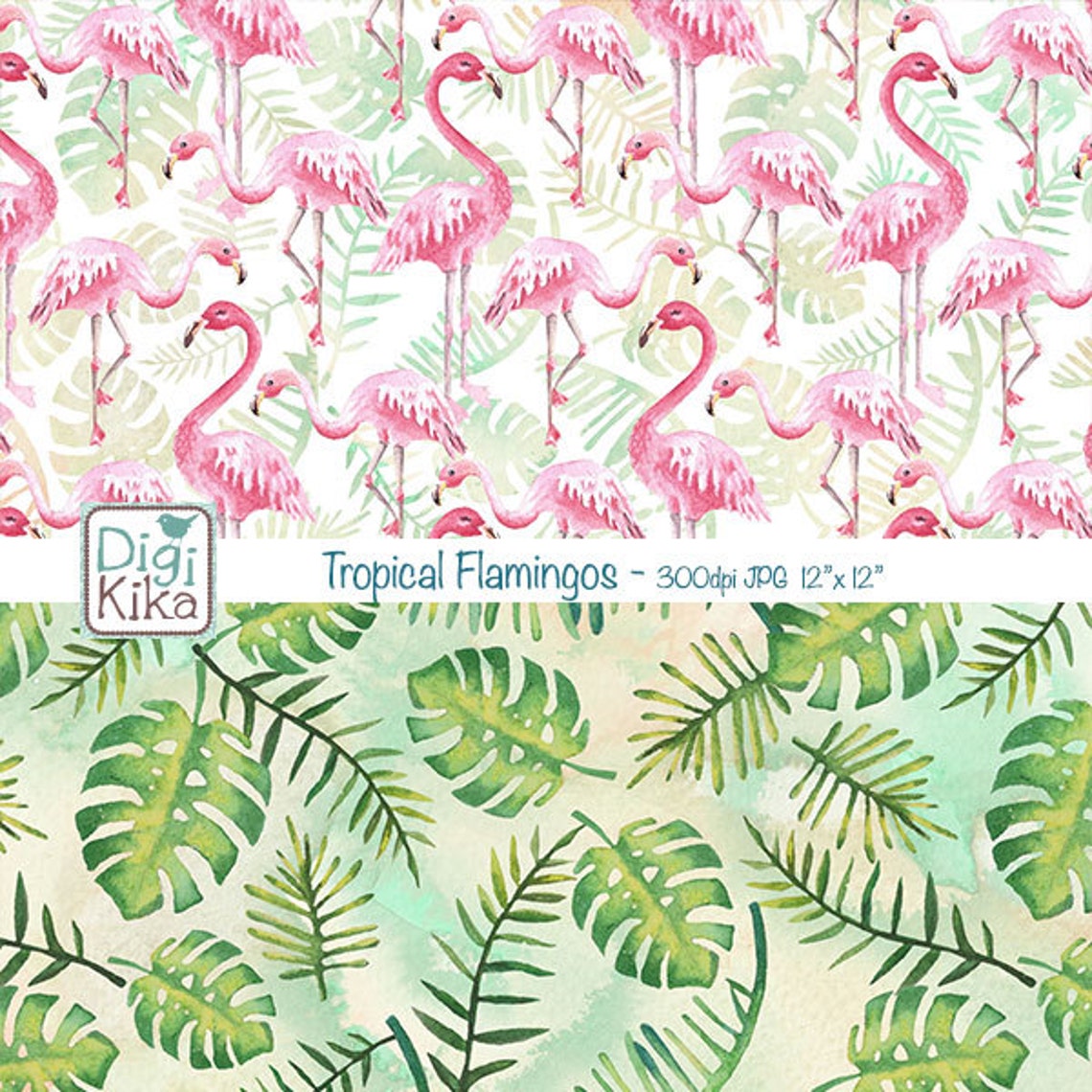 Tropical Flamingos Digital Papers Summer Scrapbook Paper Etsy