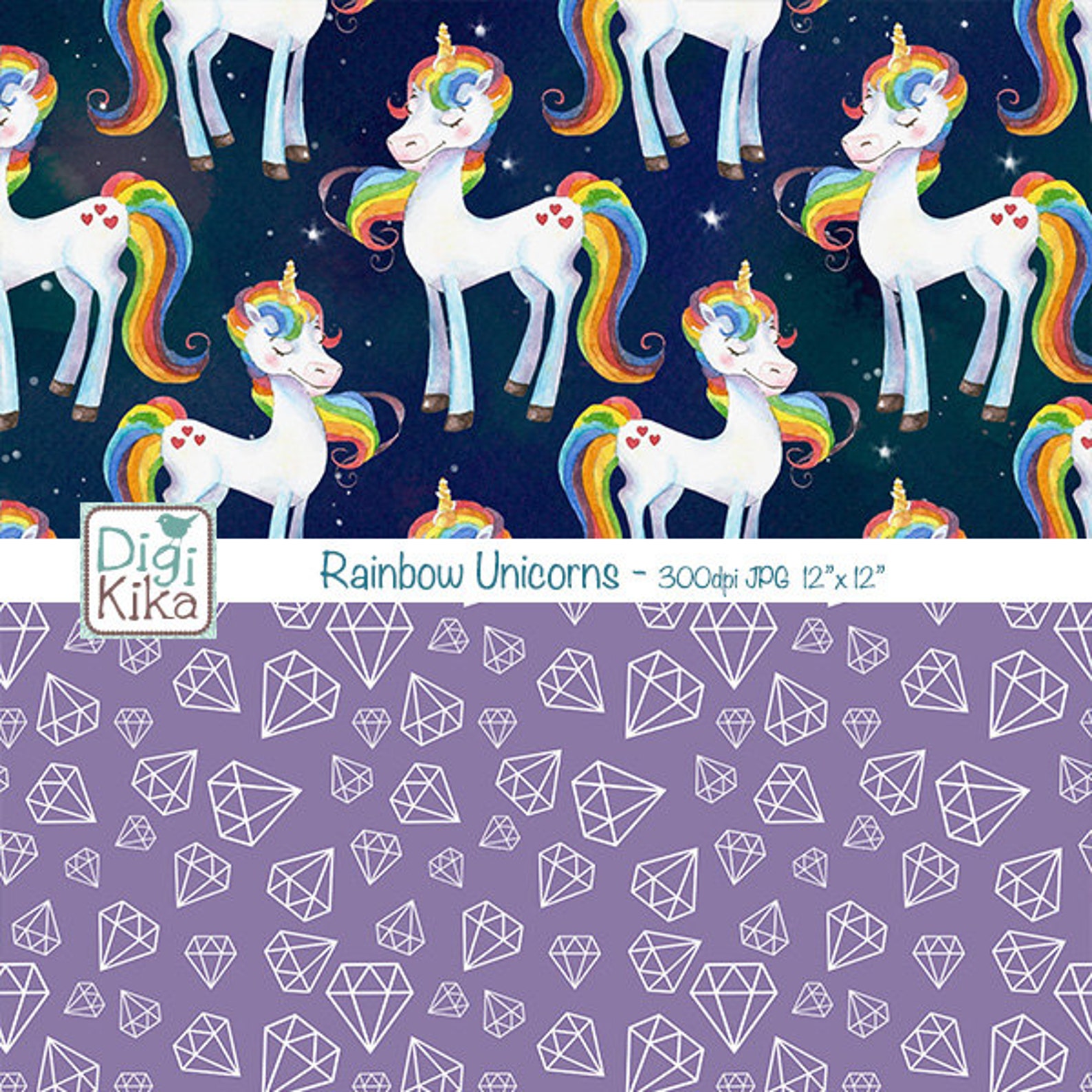 Unicorn Digital Papers Rainbow Unicorns Scrapbook Paper Etsy