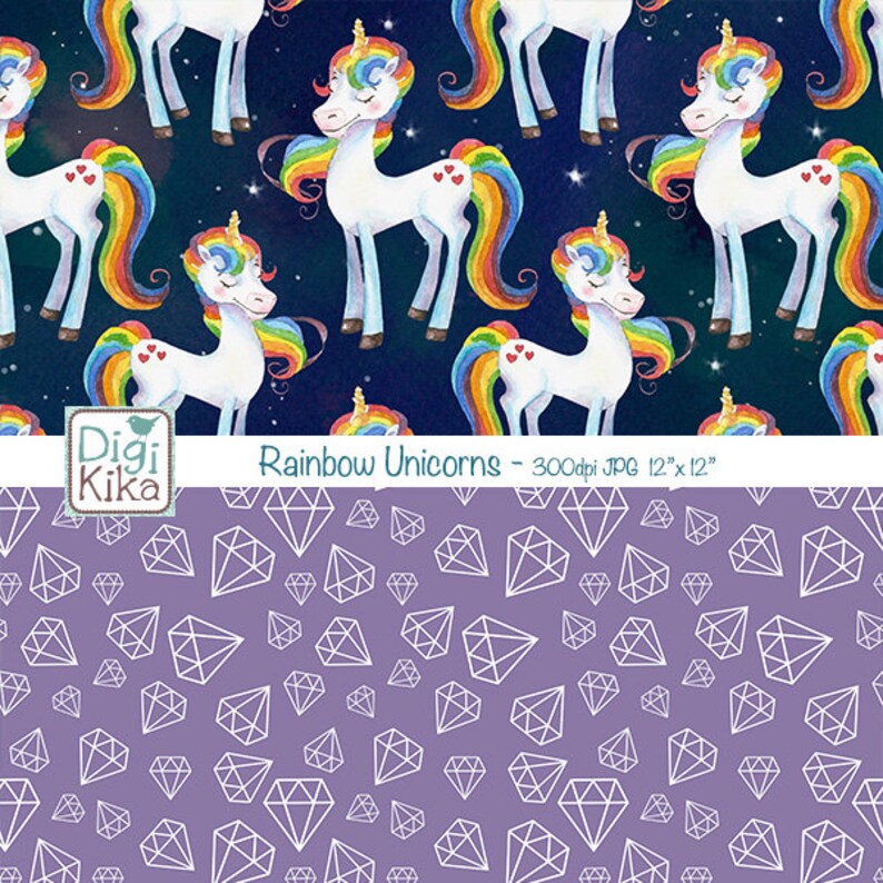 unicorn digital papers rainbow unicorns scrapbook paper etsy