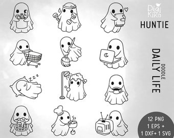 HAUNTIE the Ghost Doodle Icons - Daily Life Digital Stamp - SVG, EPS, scrapbook , journal, invitation, paper crafts, planner sticker clipart