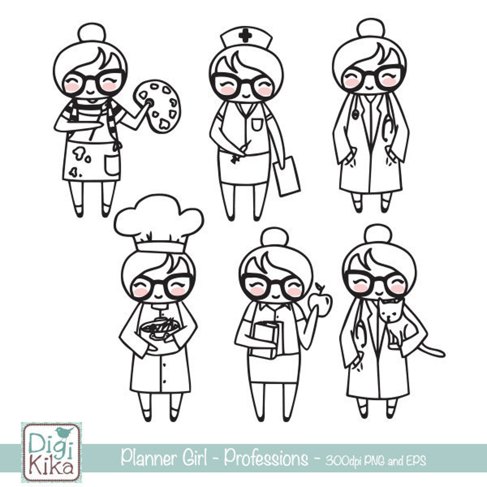 Planner Girl Professions Clipart Planner Stickers Etsy