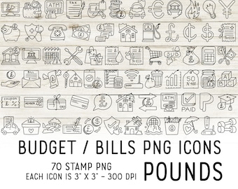 70 Pounds Budget Bills Icons Set 1 - Icons Clipart -  Planner Icons Digital Stamp - Icons for Planner Sticker, scrapbook, craft