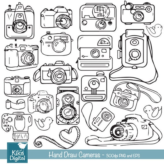 Hand Drawn Cameras Clip Art Cameras Clipart Line Art Etsy