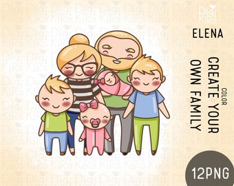 Elena Planner Girl - Custom Your Own Family BLOND  Stamp Clipart - Cute Character Planner Sticker, scrapbook, craft, planner clipart