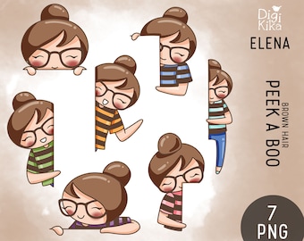 Elena Planner Girl - Peek a Boo Clipart - Planner Stickers, scrapbook , card design, invitations, paper crafts, cute character