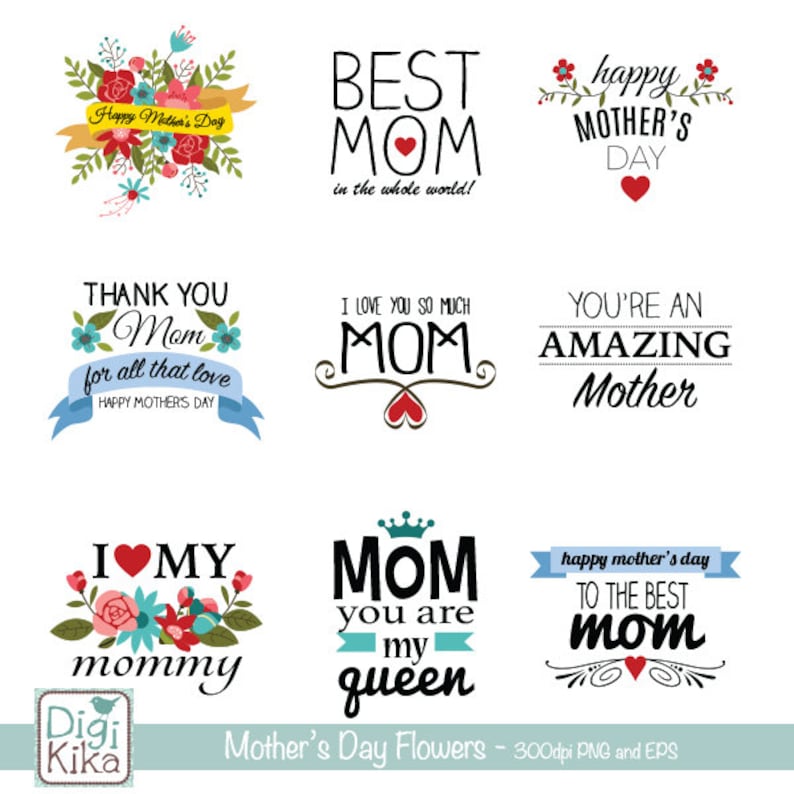Personalized Mothers day gift Mothers Day Clip Art Mother Flowers Vector INSTANT DOWNLOAD Mothers Day Word Clipart Mothers Day Card