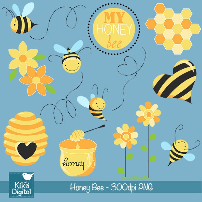 Honey Bee Digital Clipart Scrapbooking , card design, invitations, photo booth, web design INSTANT DOWNLOAD image 2