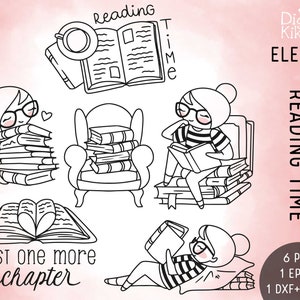 Planner Girl Elena Book Lover - Books Clipart - Digital Stamp - Planner Stickers, scrapbook , journal, invitation, paper crafts