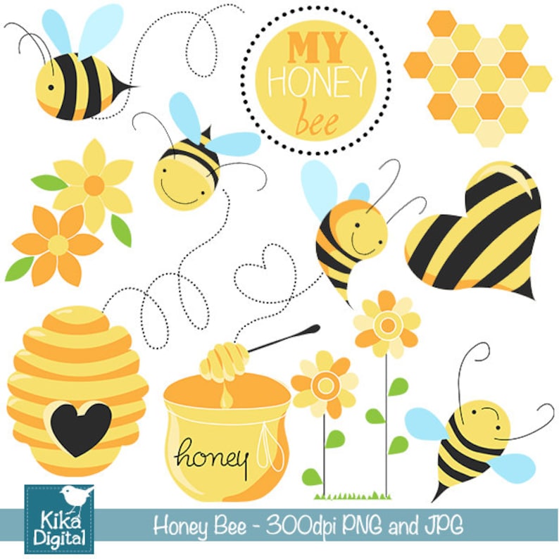 Honey Bee Digital Clipart Scrapbooking , card design, invitations, photo booth, web design INSTANT DOWNLOAD image 1