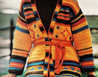Indian Jacket, Crochet Pattern, Vintage Sweater Pattern, Aztec