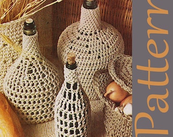 Vintage crochet bottle covers, 3-in-1 pattern, vintage pattern, crochet glass bottle, vegetable storage, basket