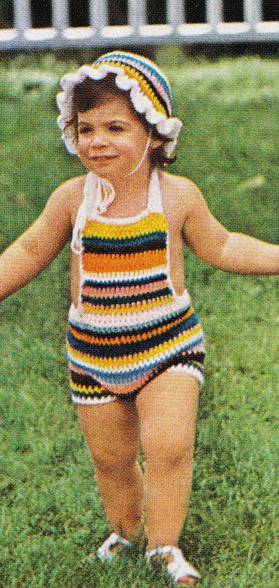 Striped Sunsuit Set, Vintage Crochet Pattern, Toddlers Crochet