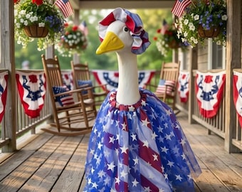 Conjunto de disfraz de ganso para el 4 de julio, vestido de ganso patriótico con estrellas y rayas y sombrero, decoración de ganso de jardín de 58 cm para la Independencia.