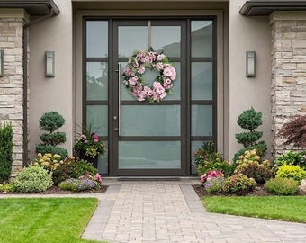 45cm Artificial Eucalyptus Wreath for Front Door, Farmhouse Wall Decor, Wedding Backdrop, Greenery Wreath, Home Entrance Decor