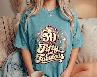 女性用50歳の誕生日Tシャツ、50歳で最高に素敵なディスコグラフィックTシャツ、面白い50歳の誕生日プレゼント
