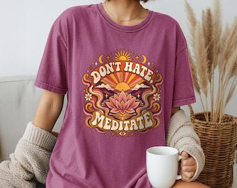 瞑想を嫌わないでTシャツ、レトロなウェルネスグラフィックTシャツ（女性用）