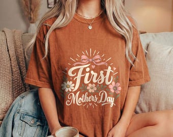 初めての母の日Tシャツ（女性用）、新米ママ向け花柄グラフィックTシャツ、お母さんへの母の日ギフト