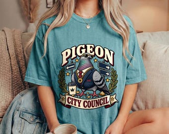 ハトシャツ、面白い鳥のグラフィックTシャツ、レトロな都会のハト市議会