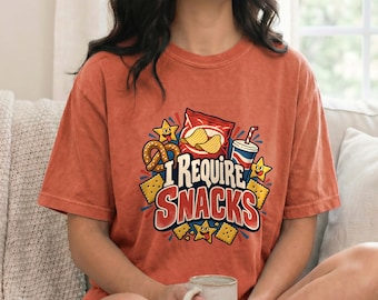 女性向けのおもしろい食べ物Tシャツ、「おやつが必要」レトログラフィックTシャツ、おやつ好きへの誕生日プレゼント