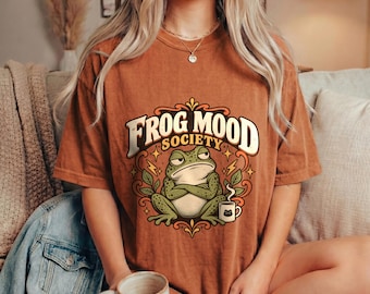 カエルのシャツ、面白い皮肉なカエルのTシャツ、レトロなカエルのムードグラフィック