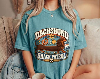 ダックスフンドTシャツ、かわいい犬のグラフィックTシャツ、面白いダックスフンドスナックパトロール
