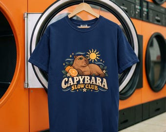 カピバラシャツ、かわいいカピバラグラフィックTシャツ、レトロなスロークラブアニマルシャツ