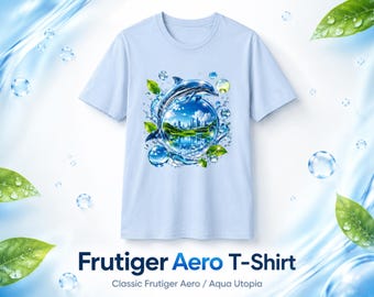 Frutiger エアロ シャツ、Y2K Webcore Aqua Dolphin レトロ インターネット グラフィック T シャツ
