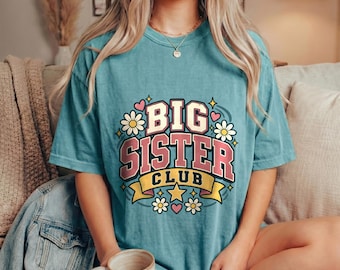 女性用ビッグシスターシャツ、ビッグシスタークラブレトログラフィックTシャツ、姉妹の誕生日プレゼント