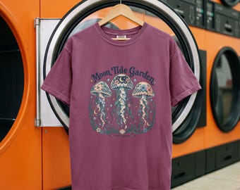 クラゲ柄シャツ、ムーンタイドガーデンTシャツ、ヴィンテージオーシャンギフト