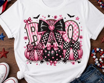 Boo Pink Pumpkin PNG, Leopard Bow Halloween Sublimation, Pink Checkered Bow PNG, Halloween Pumpkin Clipart, Girly Halloween PNG Bundle