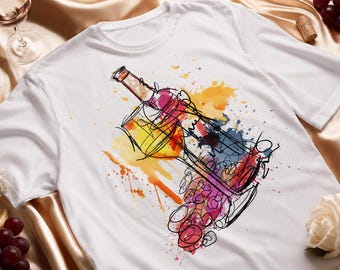 Wine Bottle SVG PNG, Wine Lover T-Shirt Design, Watercolor Wine Splash Sublimation Design, Abstract Line Art Wine Glass Clipart