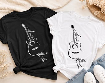Acoustic Guitar SVG PNG, Feather Guitar Design, Country Music SVG, Guitar Silhouette Clipart, Boho Guitar Png, Cricut Guitar Cut File
