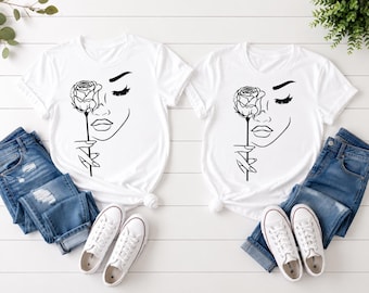 Woman Face Line Art SVG PNG, Rose Flower Line Drawing, Minimalist Face Svg, Boho Woman SVG, Feminine Line Art Cricut Cut File Sublimation